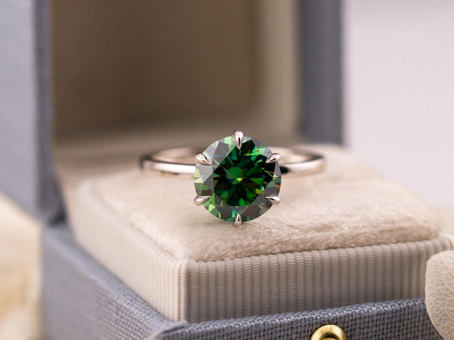 Blue moissanite engagement ring 3 carat round cut 10k solid white gold ring blue teal green moissanite ring, size