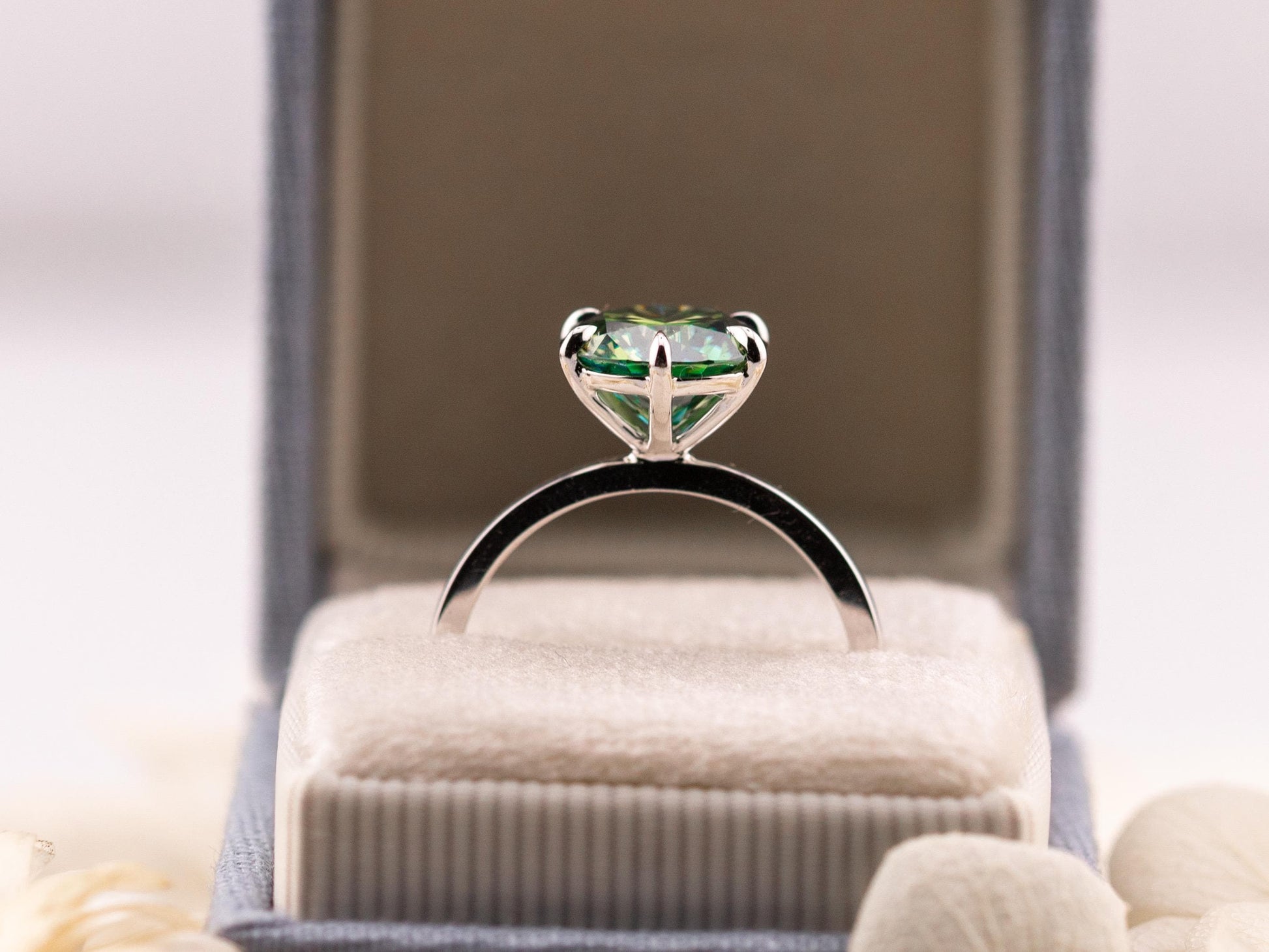Blue moissanite engagement ring 3 carat round cut 10k solid white gold ring blue teal green moissanite ring, size