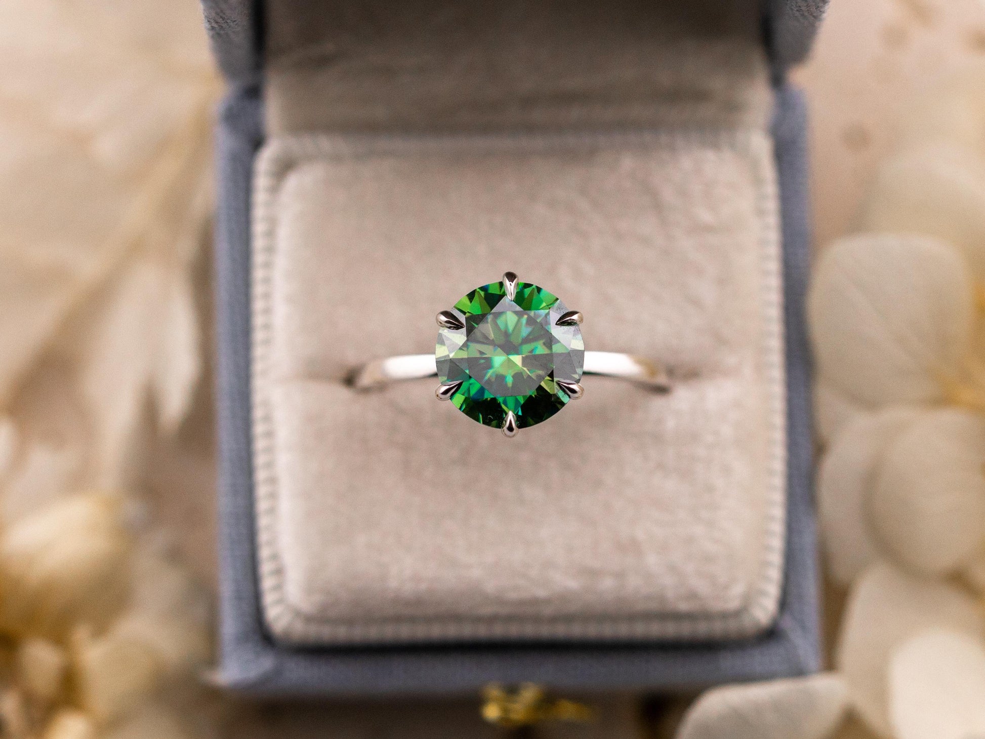 Blue moissanite engagement ring 3 carat round cut 10k solid white gold ring blue teal green moissanite ring, size
