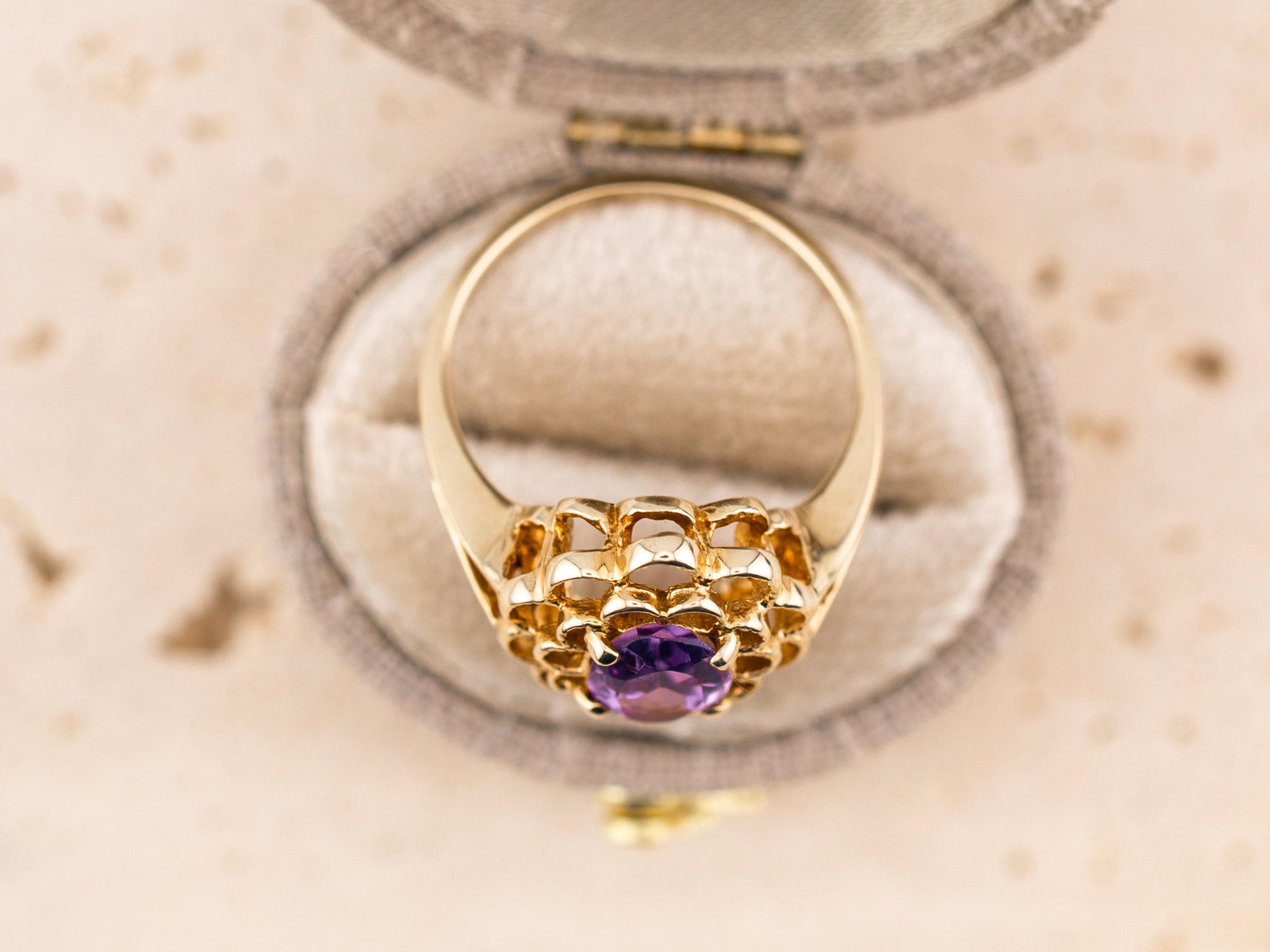 Vintage amethyst ring filigree ring 10k solid yellow gold ring oval cut amethyst, Size 6.25