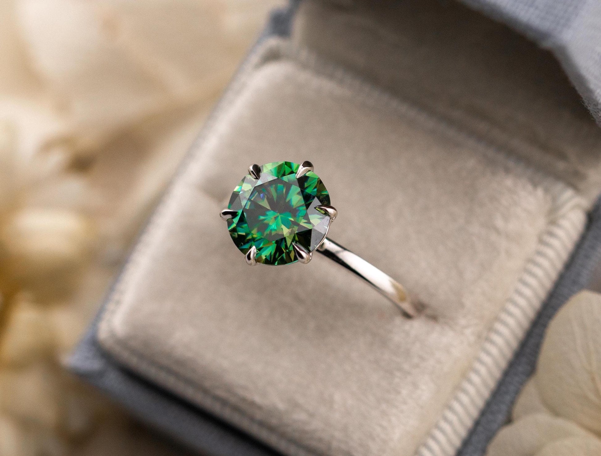 Blue moissanite engagement ring 3 carat round cut 10k solid white gold ring blue teal green moissanite ring, size