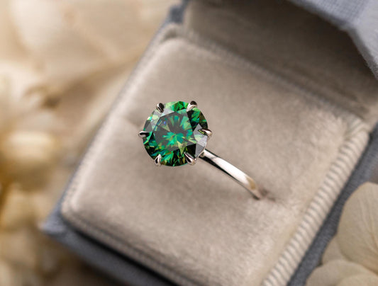 Blue moissanite engagement ring 3 carat round cut 10k solid white gold ring blue teal green moissanite ring, size