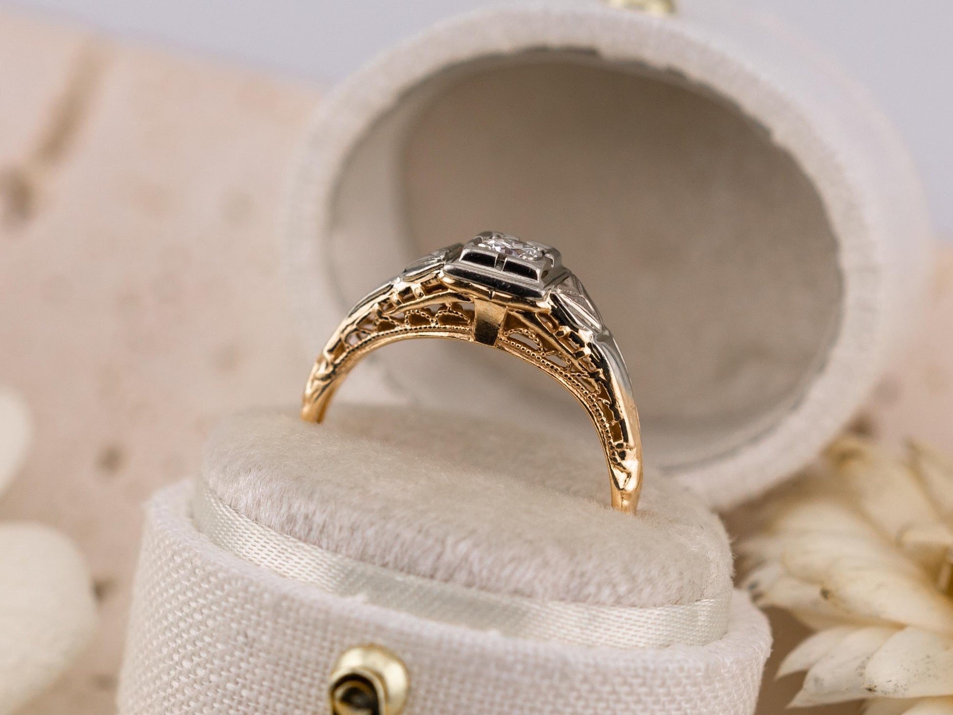 Vintage diamond ring vintage engagement ring 14k solid gold old European cut engagement ring genuine antique vintage ring, size 5.5