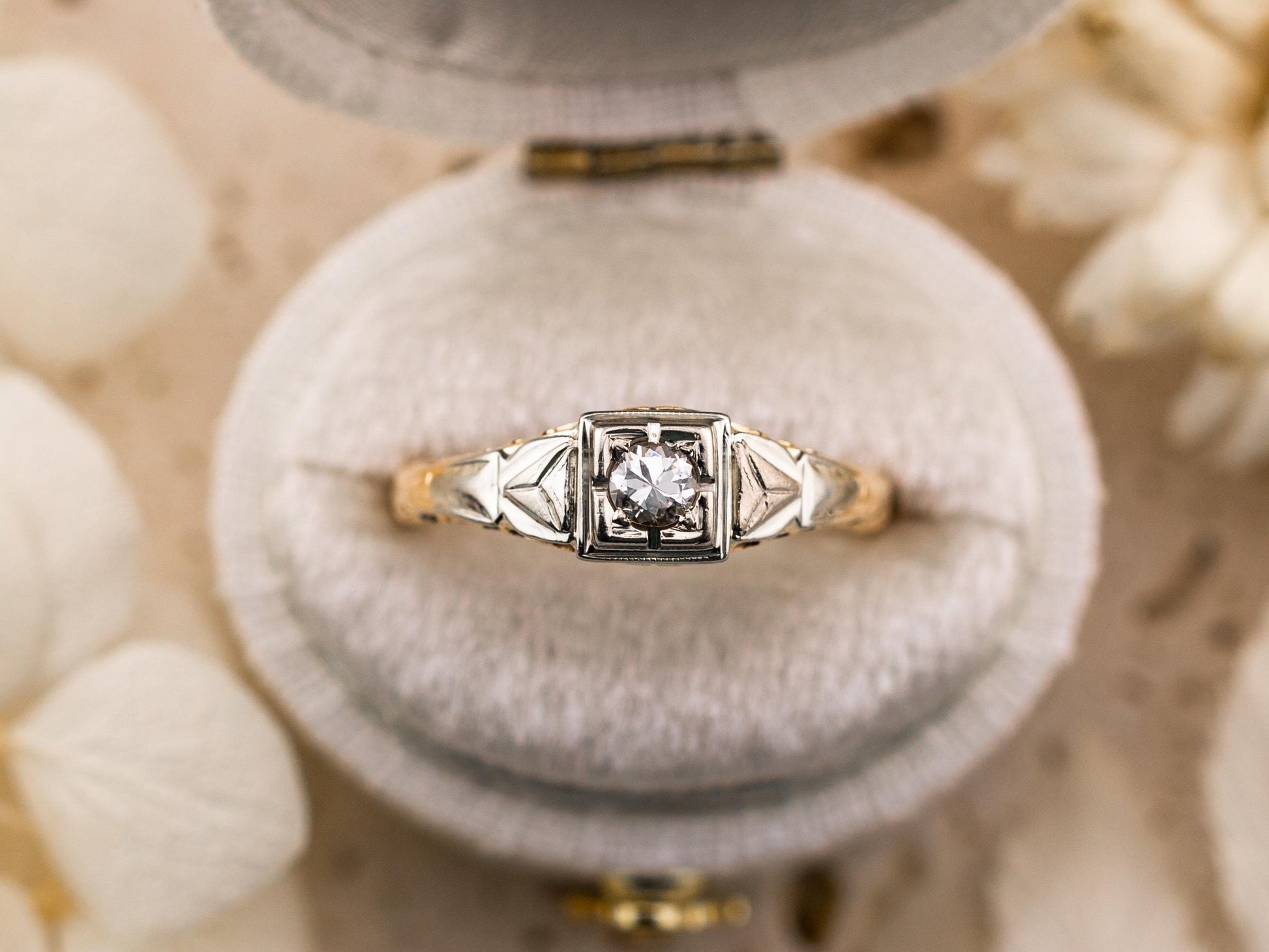 Vintage diamond ring vintage engagement ring 14k solid gold old European cut engagement ring genuine antique vintage ring, size 5.5