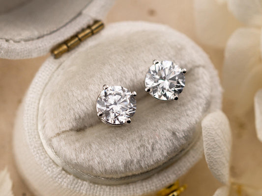 Lab diamond stud earrings 14k solid white gold earrings with push backs, four prong diamond earrings, ethical lab grown diamonds