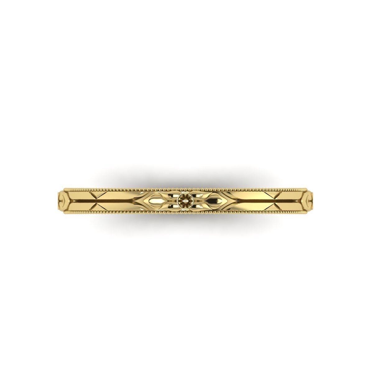 Vintage Art Deco band Orange Blossom Engraved Wedding Band 14k Yellow Gold handmade ring
