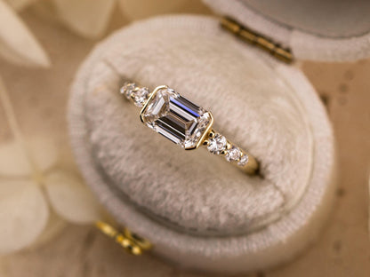 Emerald cut engagement ring east west lab grown diamond ring 1.75 carat solid gold IGI certified lab grown diamonds custom engagement ring