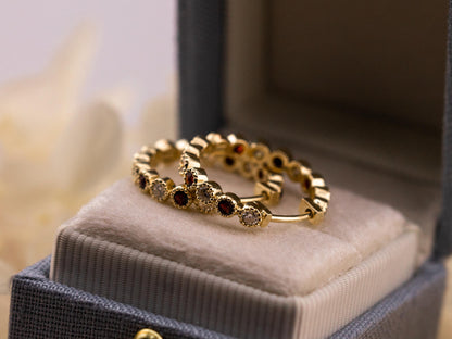 Lab grown hoop earrings bezel set 14k solid gold diamond earrings birthstone earrings