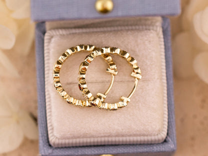 Lab grown hoop earrings bezel set 14k solid gold diamond earrings birthstone earrings