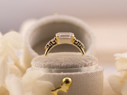 Emerald cut engagement ring east west lab grown diamond ring 1.75 carat solid gold IGI certified lab grown diamonds custom engagement ring