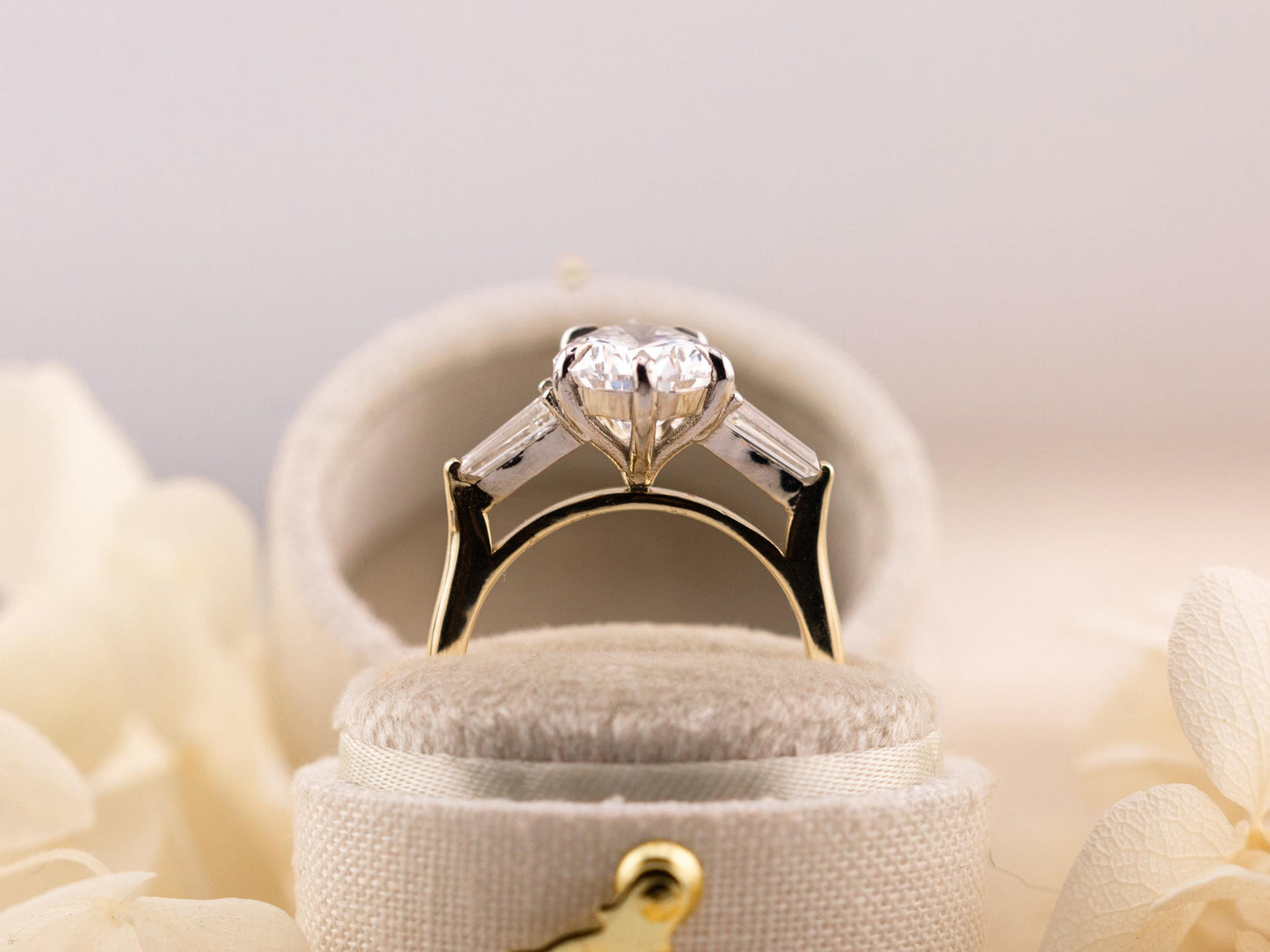 Pear engagement ring three stone engagement ring lab grown diamond ring 3 carat solid gold IGI certified lab grown diamonds