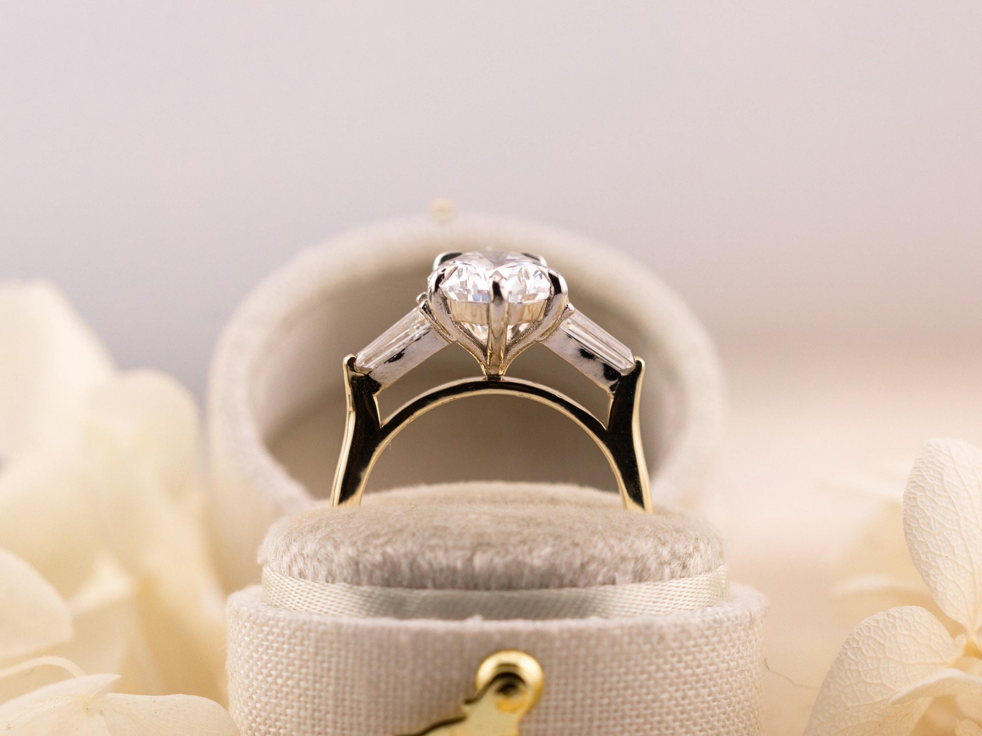 Pear engagement ring three stone engagement ring lab grown diamond ring 3 carat solid gold IGI certified lab grown diamonds
