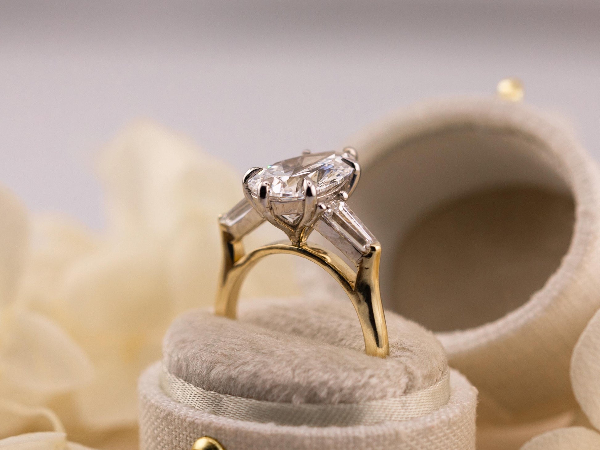 Pear engagement ring three stone engagement ring lab grown diamond ring 3 carat solid gold IGI certified lab grown diamonds