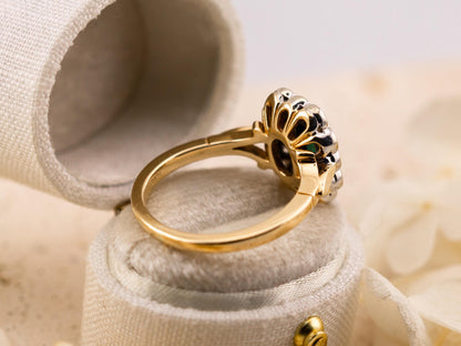 Vintage sapphire and diamond halo ring 14k solid gold, size 7.25