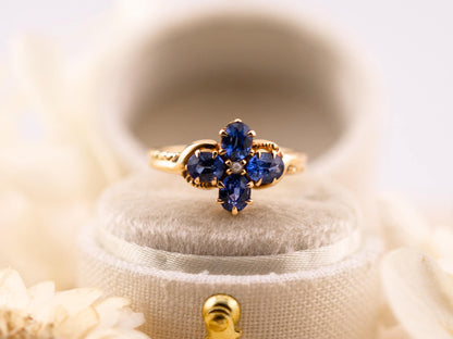 Vintage Topaz ring Blue Topaz floral ring 10k solid yellow gold ring vintage antique ring floral ring, size 5