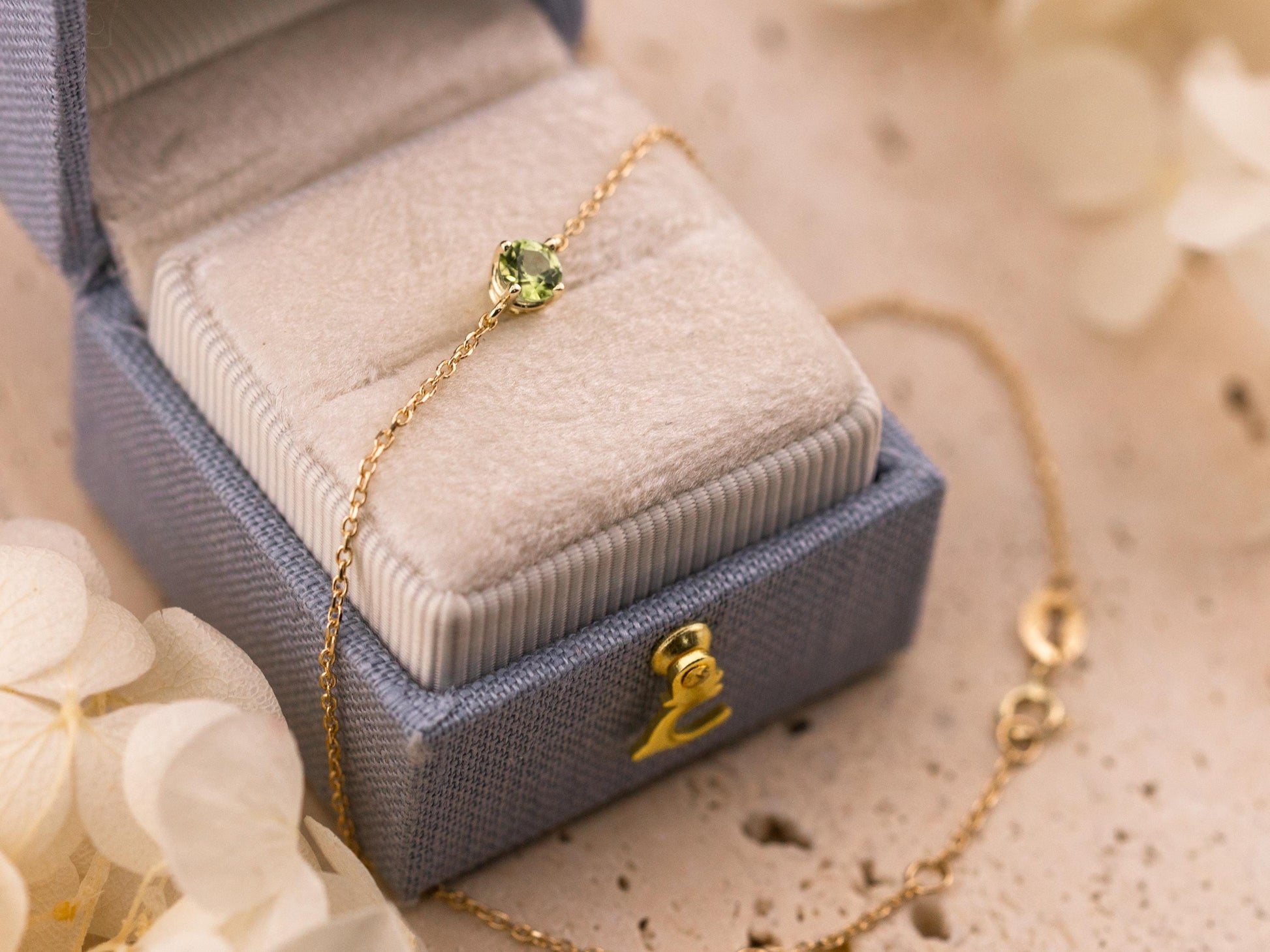 Peridot bracelet August birthstone bracelet 14k solid yellow gold