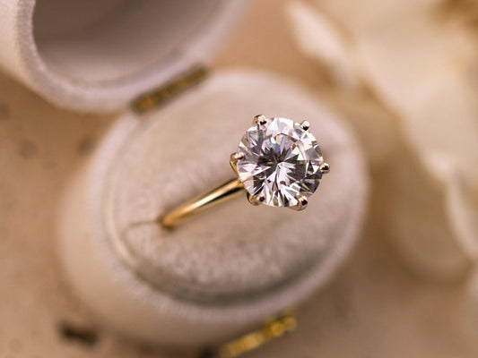 Diamond engagement ring lab diamond ring 14k solid yellow gold engagement ring solitaire round cut 3.42ct lab grown diamond engagement ring