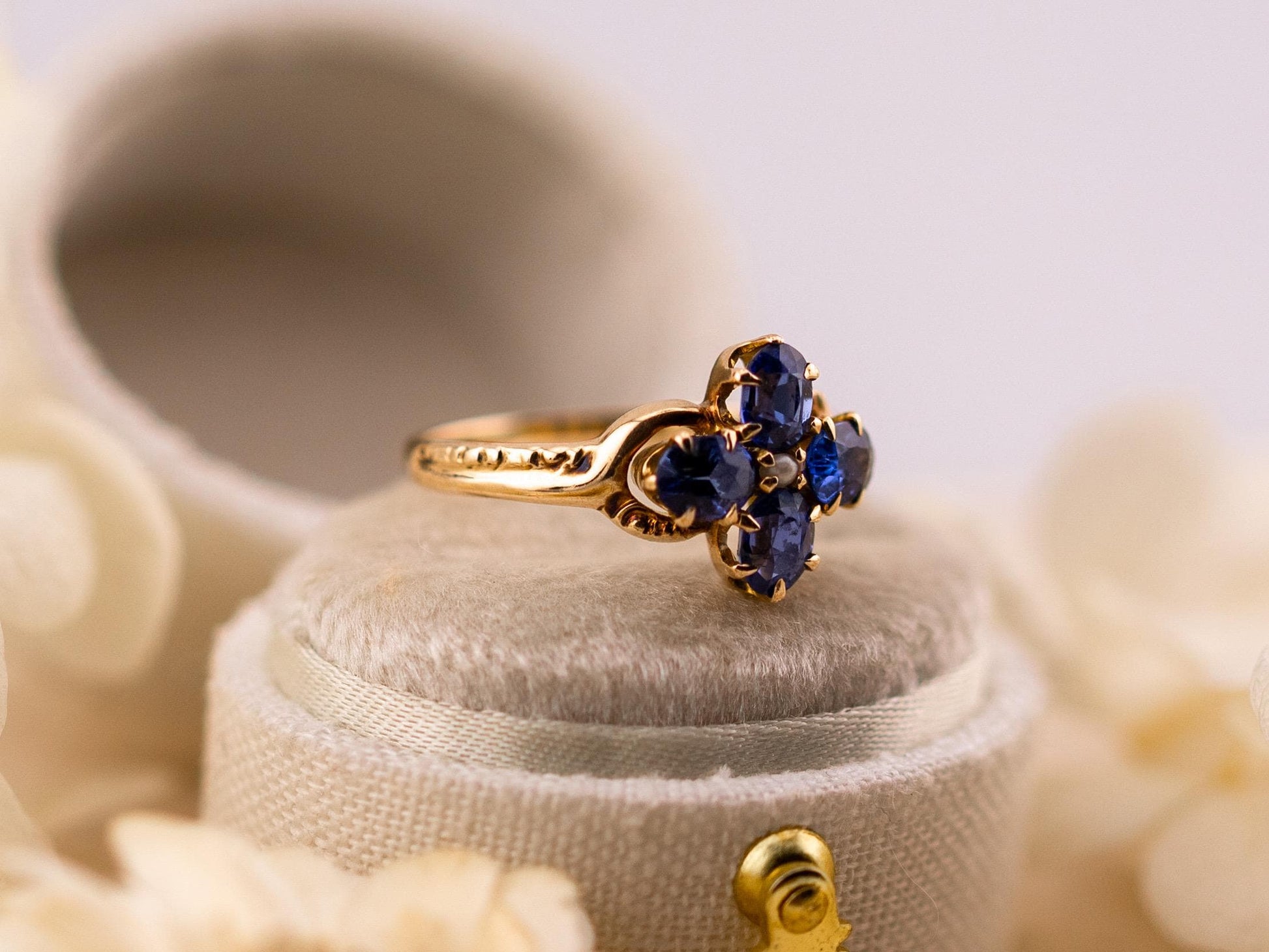 Vintage Topaz ring Blue Topaz floral ring 10k solid yellow gold ring vintage antique ring floral ring, size 5