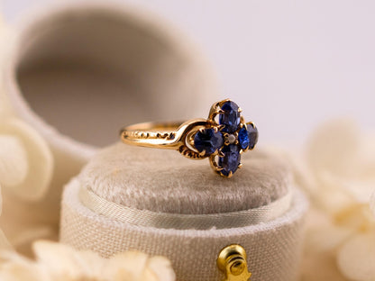 Vintage Topaz ring Blue Topaz floral ring 10k solid yellow gold ring vintage antique ring floral ring, size 5