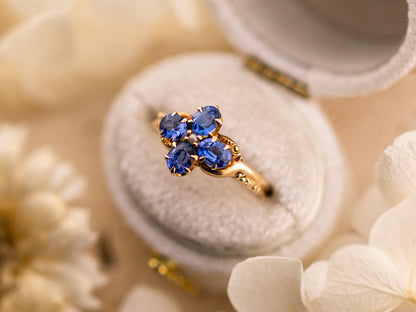 Vintage Topaz ring Blue Topaz floral ring 10k solid yellow gold ring vintage antique ring floral ring, size 5