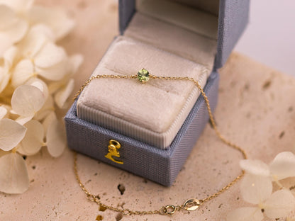 Peridot bracelet August birthstone bracelet 14k solid yellow gold