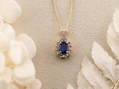 Vintage sapphire and diamond necklace pendant 14k solid gold necklace statement piece heirloom jewelry art deco pendant