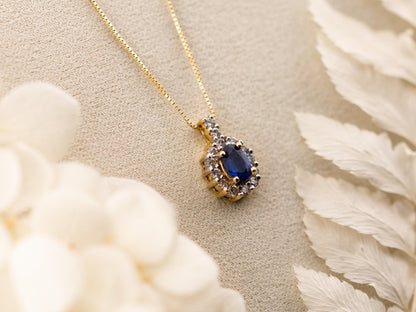 Vintage sapphire and diamond necklace pendant 14k solid gold necklace statement piece heirloom jewelry art deco pendant