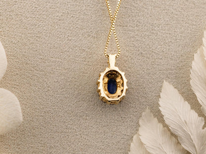 Vintage sapphire and diamond necklace pendant 14k solid gold necklace statement piece heirloom jewelry art deco pendant