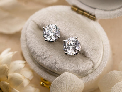 Lab diamond stud earrings 14k solid white gold earrings with push backs, four prong diamond earrings, ethical lab grown diamonds