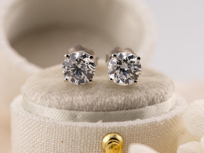 Lab diamond stud earrings 14k solid white gold earrings with push backs, four prong diamond earrings, ethical lab grown diamonds