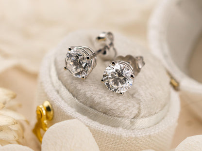 Lab diamond stud earrings 14k solid white gold earrings with push backs, four prong diamond earrings, ethical lab grown diamonds