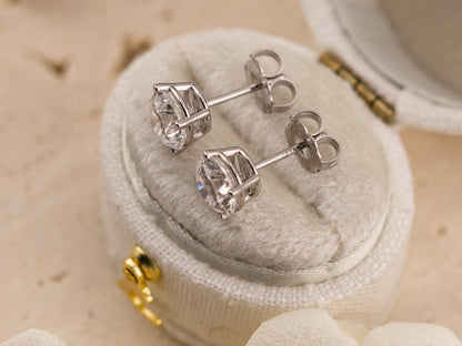 Lab diamond stud earrings 14k solid white gold earrings with push backs, four prong diamond earrings, ethical lab grown diamonds