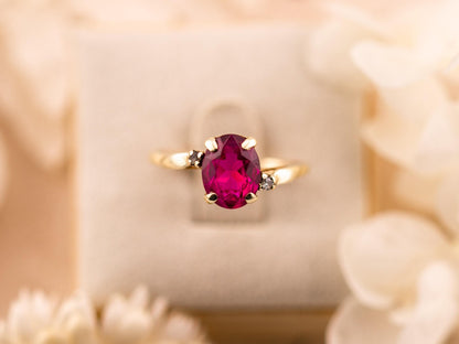 Vintage pink sapphire ring oval cut ring 10k solid yellow gold ring bypass ring, size 7