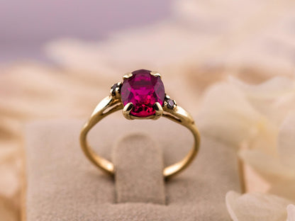 Vintage pink sapphire ring oval cut ring 10k solid yellow gold ring bypass ring, size 7