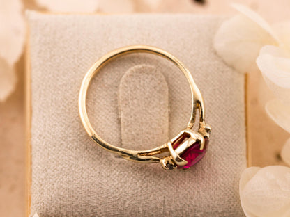 Vintage pink sapphire ring oval cut ring 10k solid yellow gold ring bypass ring, size 7