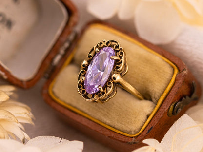 Vintage amethyst ring filigree ring 10k solid yellow gold ring oval cut amethyst, Size 5.5