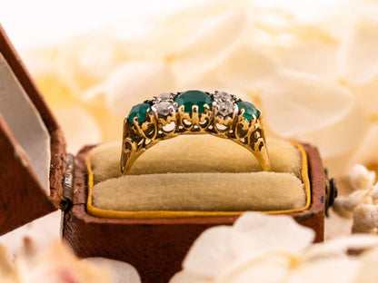 Vintage green agate ring 9k solid yellow gold round cut multi stone statement or engagement ring filigree ring