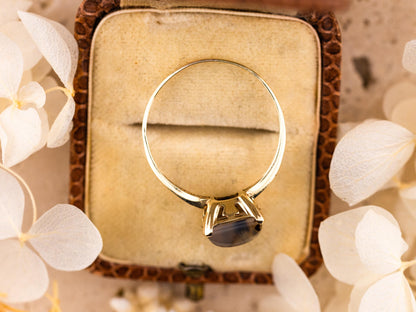 Vintage moss agate ring Edwardian solid yellow gold solitaire size 9