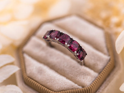 Garnet ring January birthstone ring Tanzanian Wine garnet solid sterling silver ring red wedding band, size 7