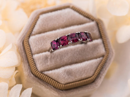 Garnet ring January birthstone ring Tanzanian Wine garnet solid sterling silver ring red wedding band, size 7