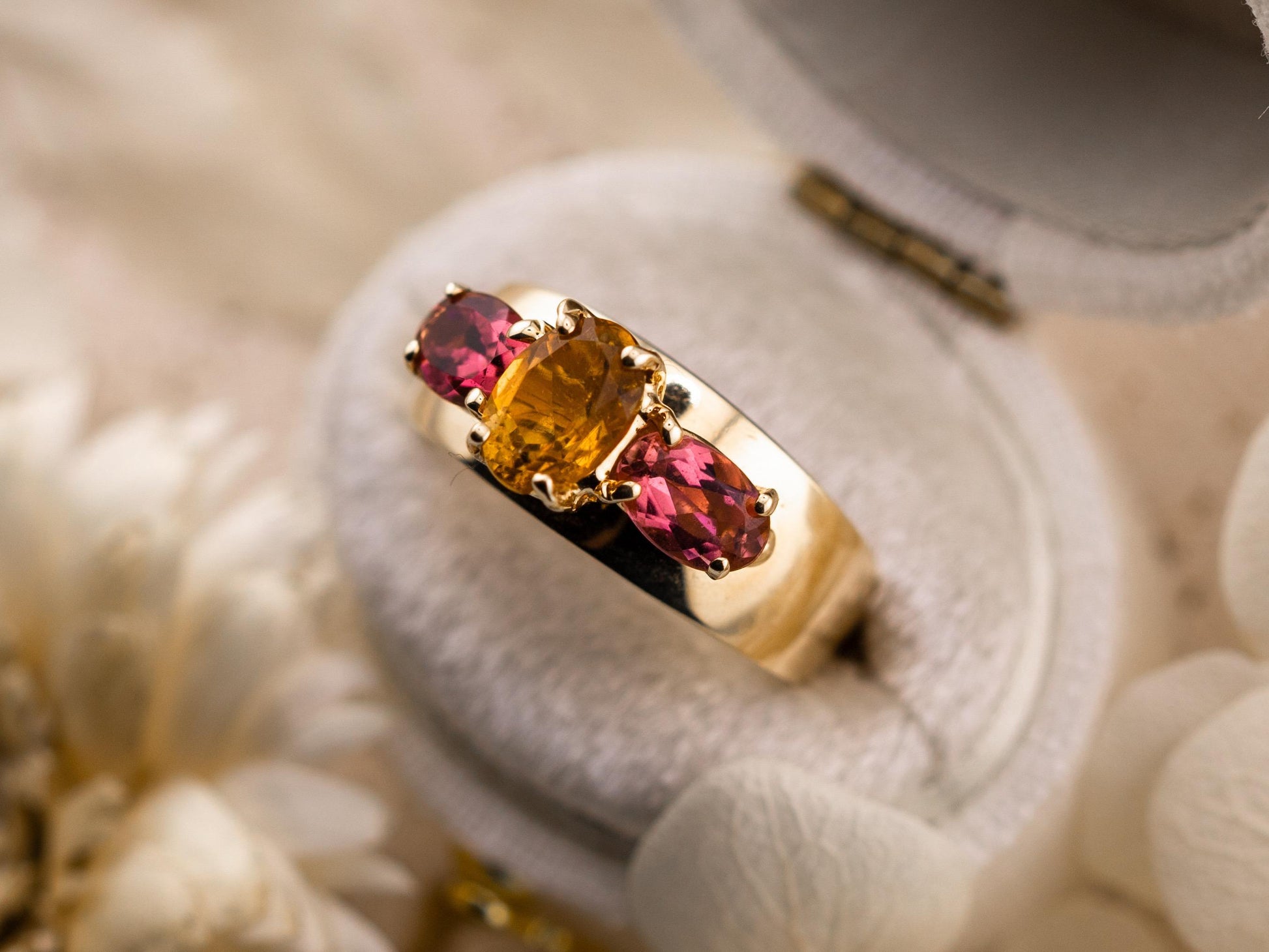Vintage citrine and morganite ring 14k gold citrine ring three stone ring morganite ring solid gold ring birthstone ring, size 5.75