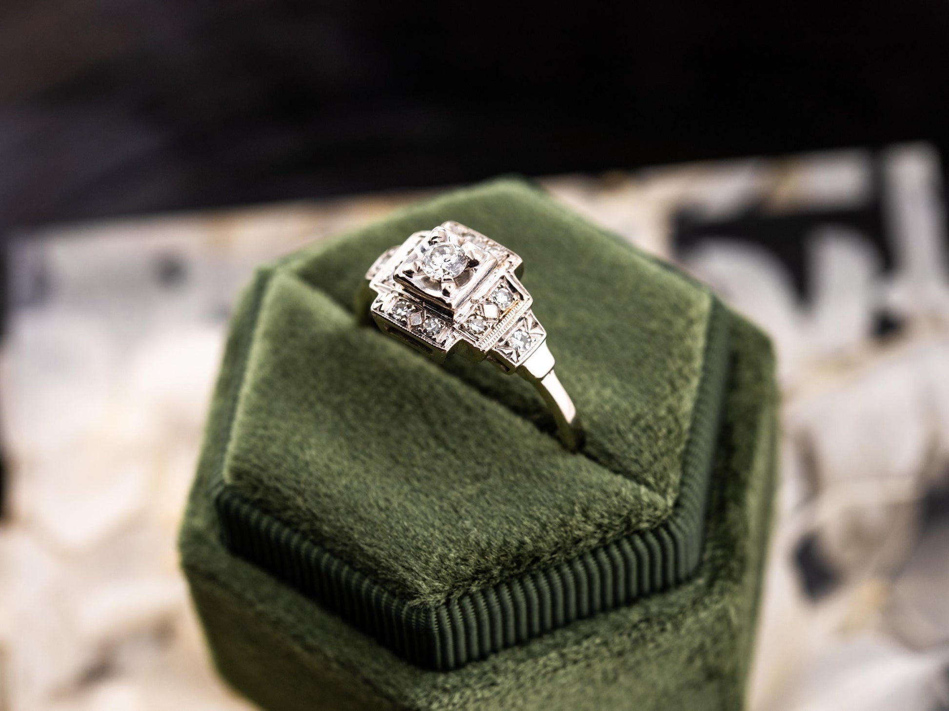 Vintage diamond engagement ring 14k solid gold engagement ring circa 1920s old European cut art deco engagement ring, size 8.75