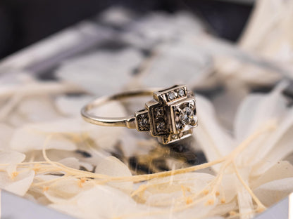 Vintage diamond engagement ring 14k solid gold engagement ring circa 1920s old European cut art deco engagement ring, size 8.75