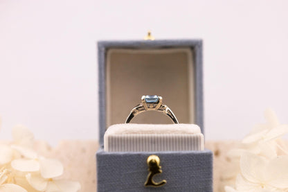 Vintage topaz ring emerald cut blue topaz 10k solid white gold ring bypass ring