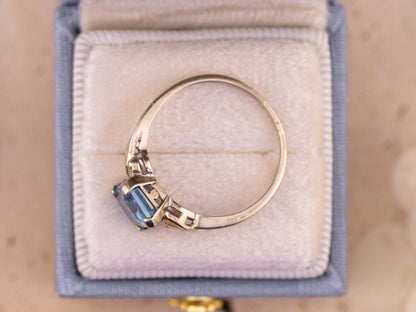 Vintage topaz ring emerald cut blue topaz 10k solid white gold ring bypass ring