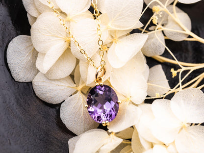 Amethyst necklace pendant 14k solid gold necklace statement piece heirloom jewelry oval cut