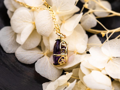 Amethyst necklace pendant 14k solid gold necklace statement piece heirloom jewelry oval cut