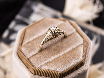 Vintage diamond engagement ring 14k solid gold engagement ring circa 1920s old European cut art deco engagement ring filigree