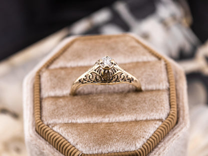 Vintage diamond engagement ring 14k solid gold engagement ring circa 1920s old European cut art deco engagement ring filigree