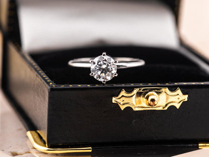 Lab diamond engagement ring round cut 14k solid gold engagement ring round cut solitaire ring 1.04ct lab grown diamond six prong, size 6.5